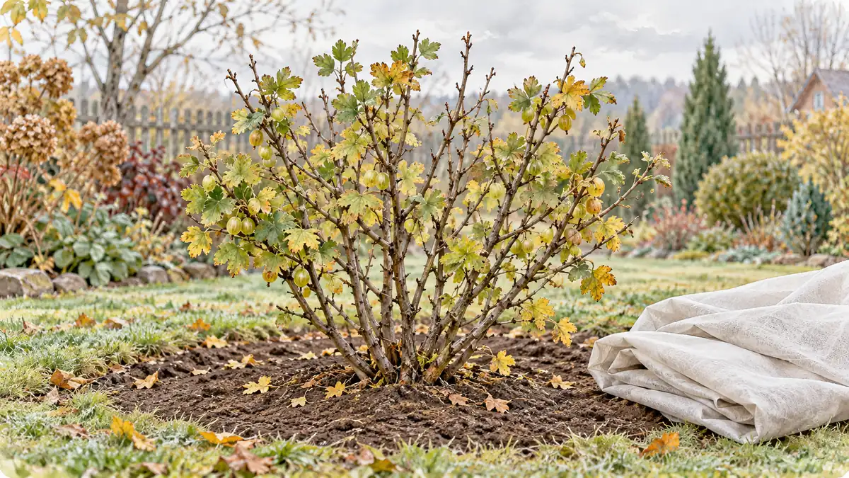 Подготовленный к зиме прореженный куст крыжовника